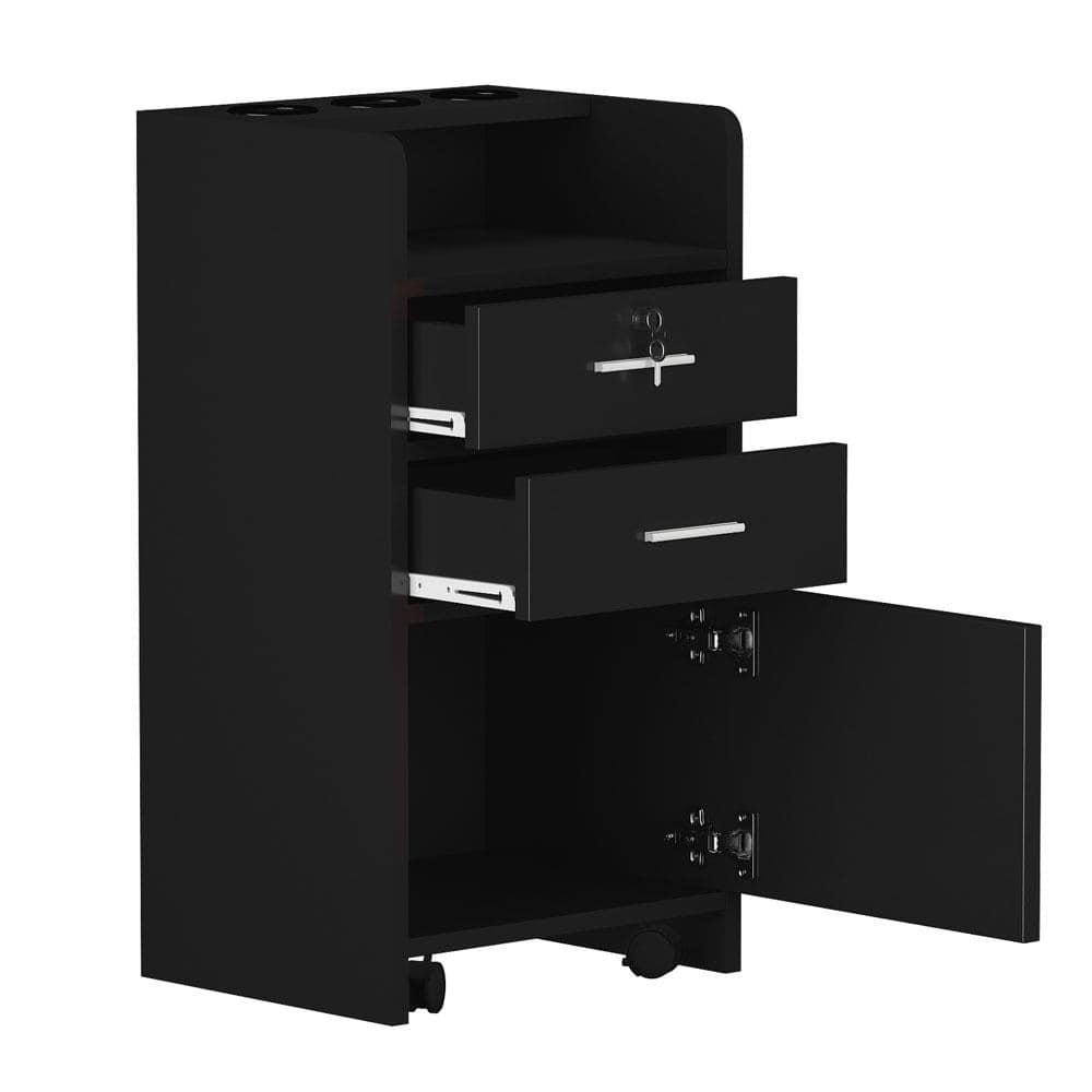 Winado - Mobile Salon Station Rolling Drawer Cabinet Trolley with Pullout Drawers & Bottom Space & Hair Dryer Holders for Barber - Black
