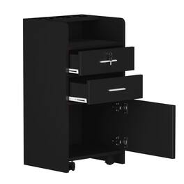 Winado - Mobile Salon Station Rolling Drawer Cabinet Trolley with Pullout Drawers & Bottom Space & Hair Dryer Holders for Barber - Black