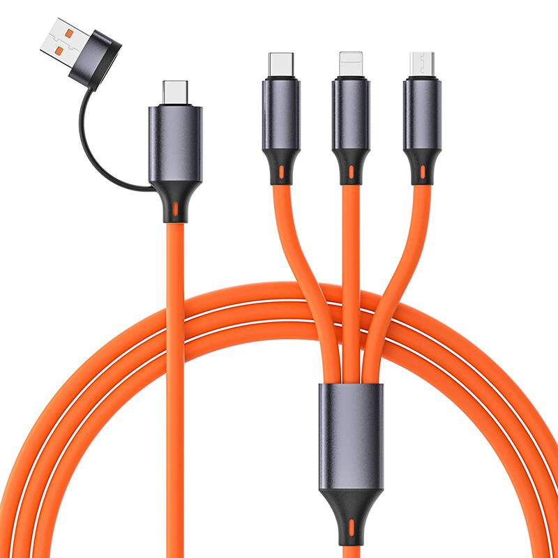 Front. 3P Experts - Bold Dual 4 N 1 Charging Cable - Orange.