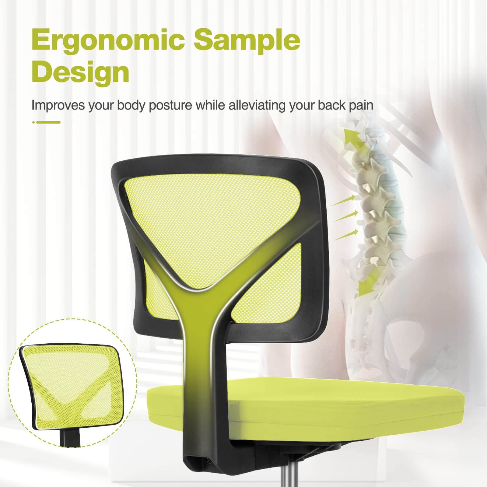Ergonomic Sample Design  
Improves your body posture while alleviating your back pain