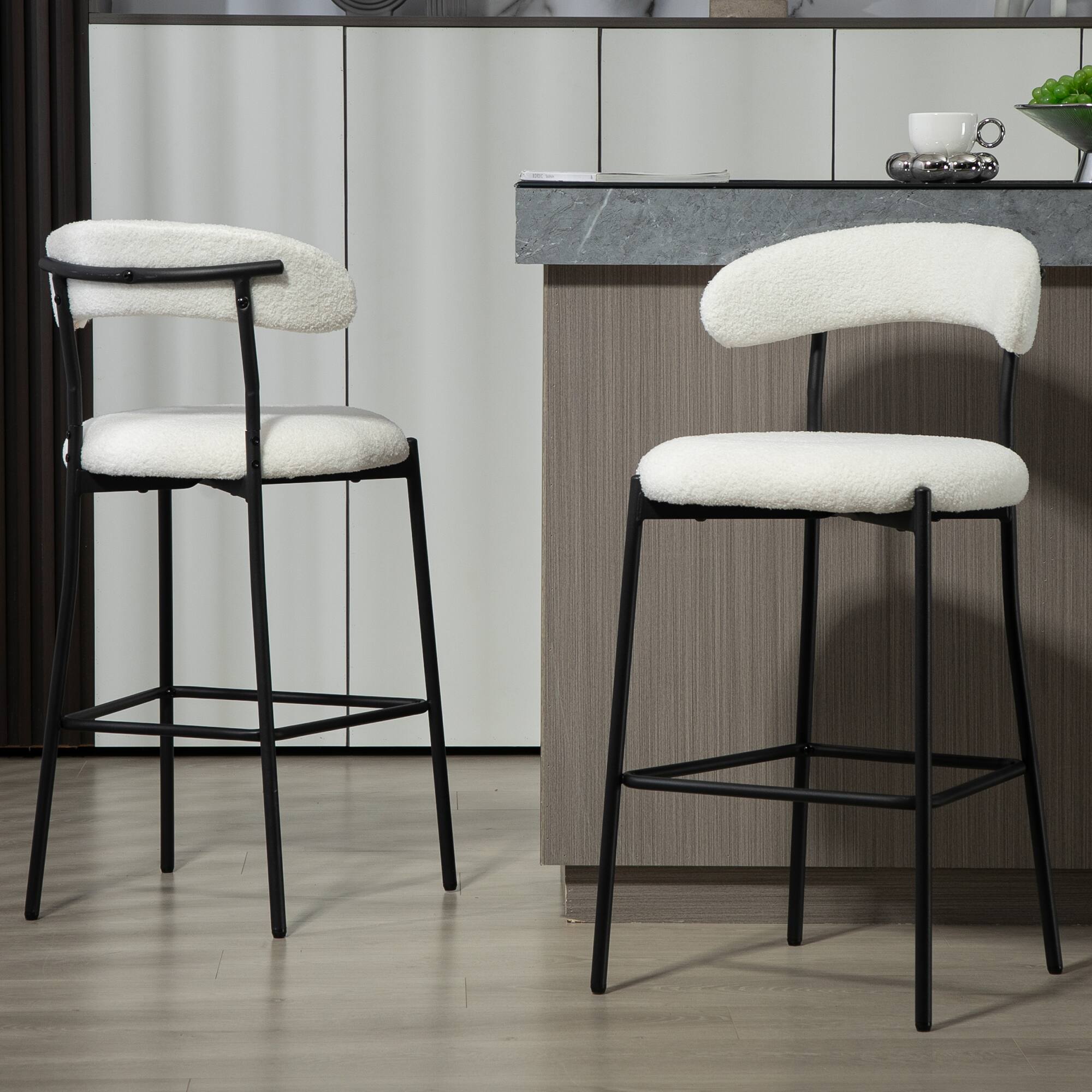 Alt View 5. GOODSILO - 26"" Counter Height Bar Stool - Teddy Fabric Kitchen Island Stool with Black Base - White.