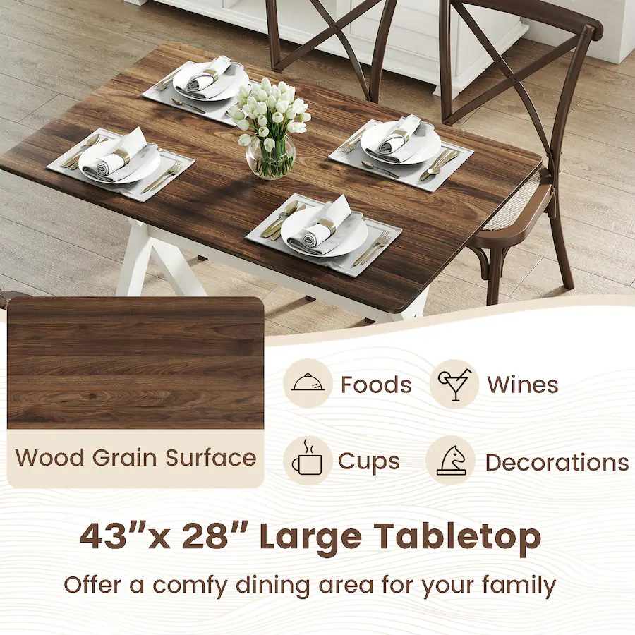 Gymax Dining Table w/ X shaped Frame Wood Grain Texture Tabletop Accent ...