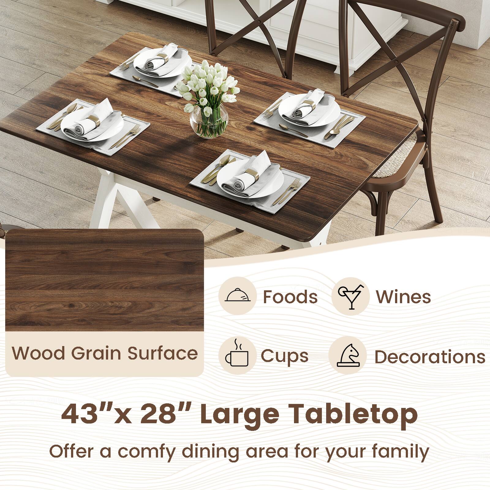 Wood Grain Surface

43" x 28" Large Tabletop

Offer a comfy dining area for your family

Foods Wines Cups Decorations