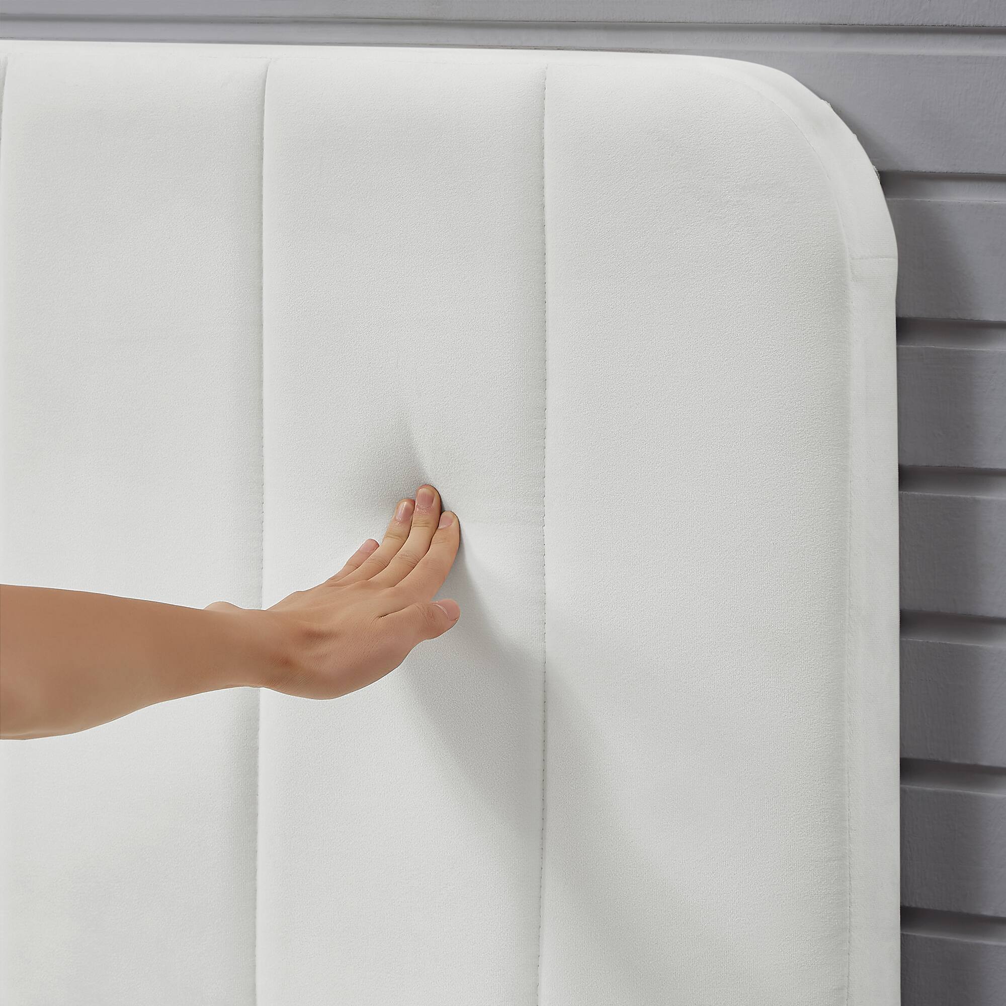 Alt View 2. Vecelo - Upholstered Full Size Platform Bed Frame with Adjustable Headboard,Velvet Bed Frame No Box Spring Needed - White.