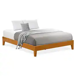 East West Furniture - NVP-23-Q Queen Size Platform Bed Frame with 4 Hardwood Legs and 2 Extra Center Legs - Oak Finish - Rustic Oak