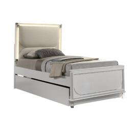 Manhattan Lane - Dima Twin Size Bed with Pull Out Trundle and LED Headboard - Pearl White