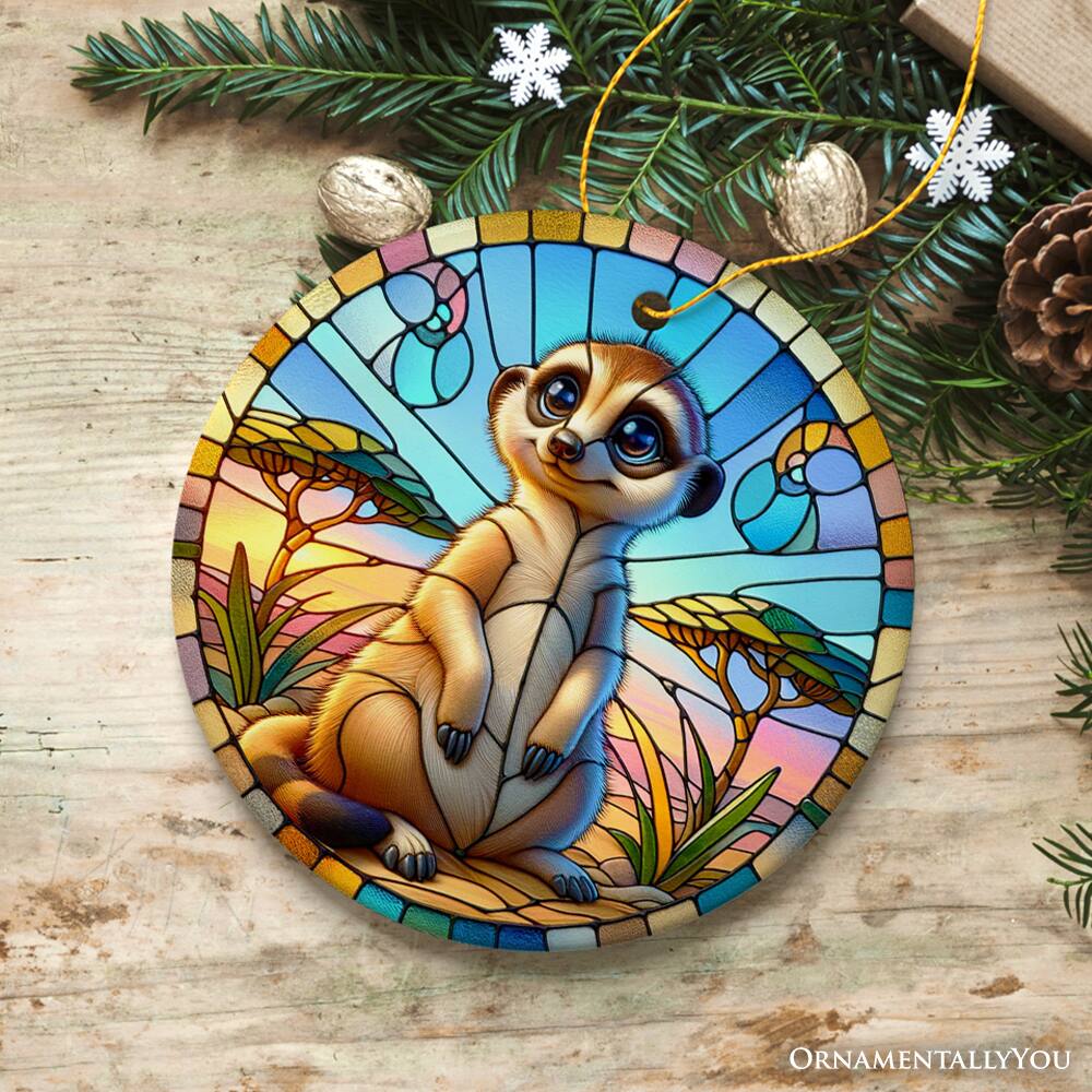 Back. OrnamentallyYou - Meerkat Marvels Stained Glass Style Ceramic Ornament Safari Animals Christmas Gift and Decor - Multi-colored.
