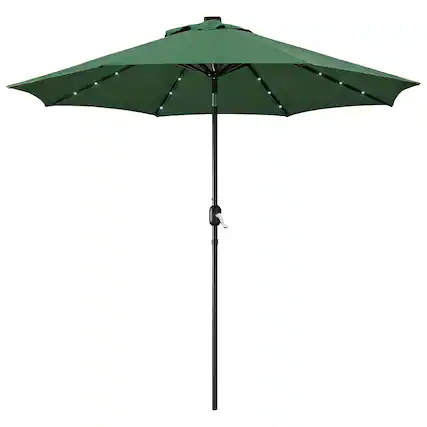 Front. Four Seasons Courtyard - Four Seasons Courtyard 9’ Polyester LED Steel Pole Patio Market Umbrella, Green - Green.
