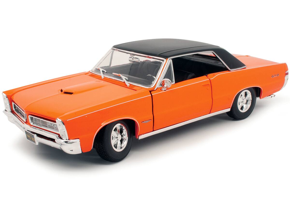 Alt View 1. Maisto - 1965 Pontiac GTO Hurst Orange with Black Top and White Stripes "Special Edition" 1/18 Diecast Model Car by Maisto.