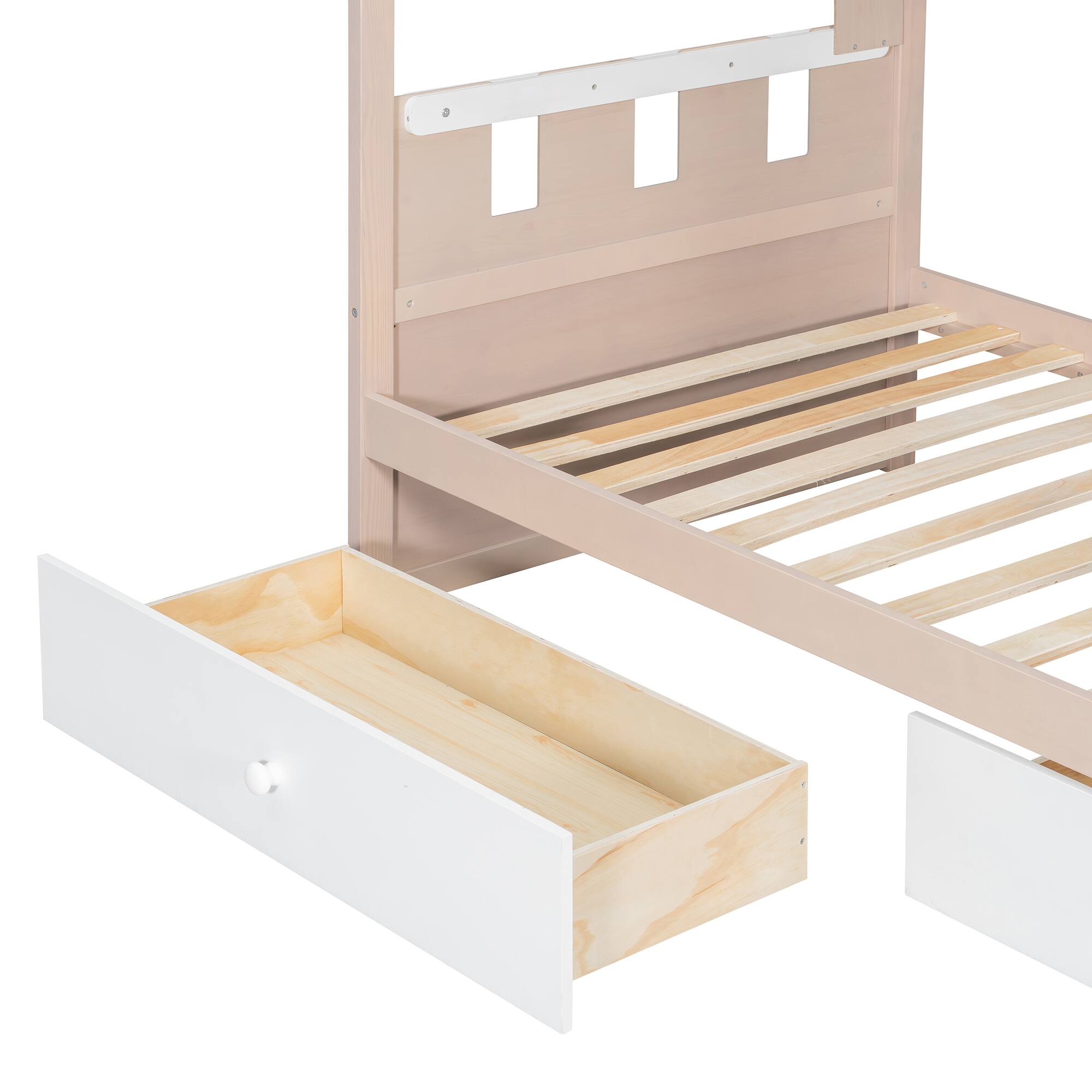 Alt View 2. Anysun - Twin Size Castle Style Bunk Bed with 2 Drawers,Shelf,and LED - White.