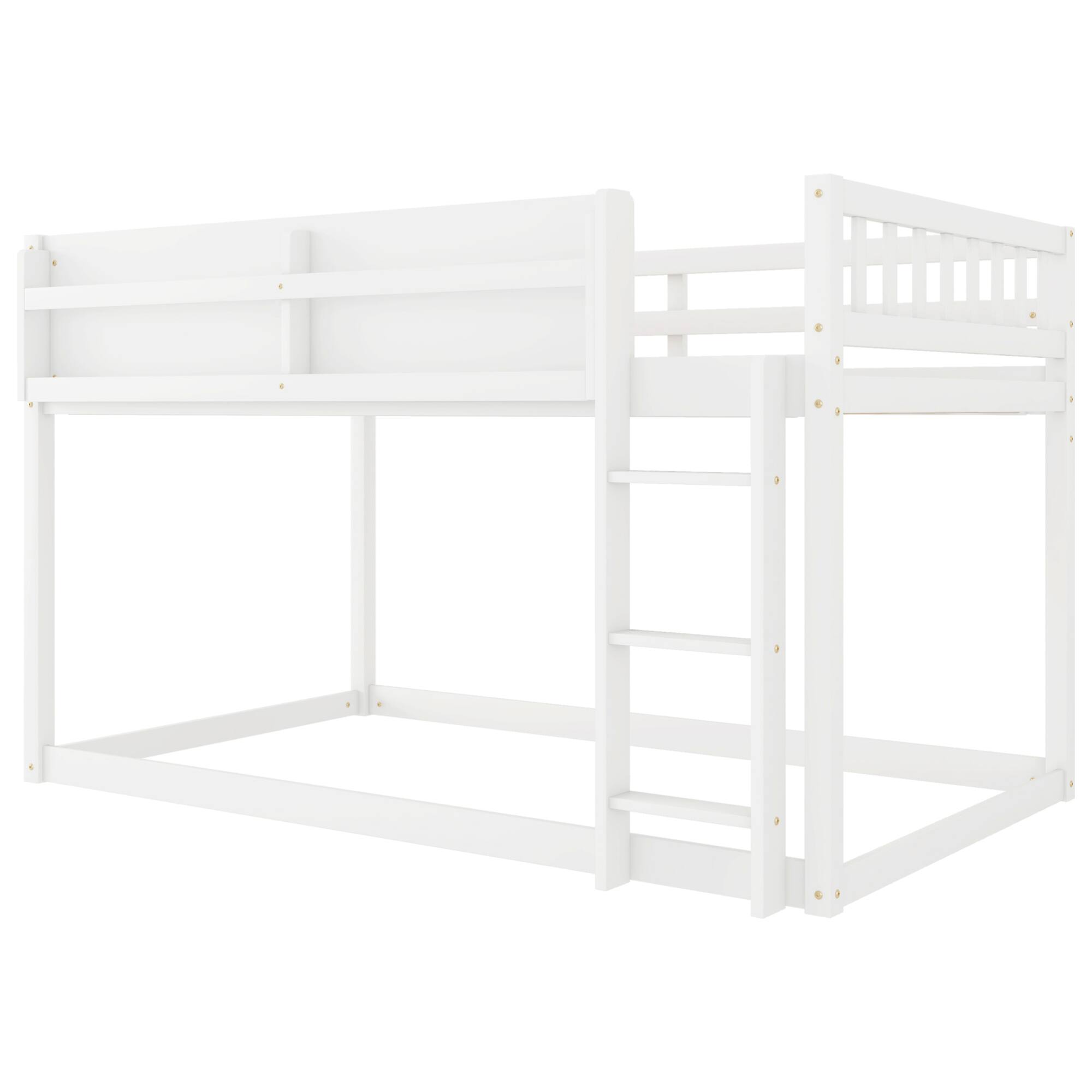 Alt View 2. GOODSILO - Low Twin Over Twin Solid Wood Bunk Bed with Ladder for Kids and Juniors - White.