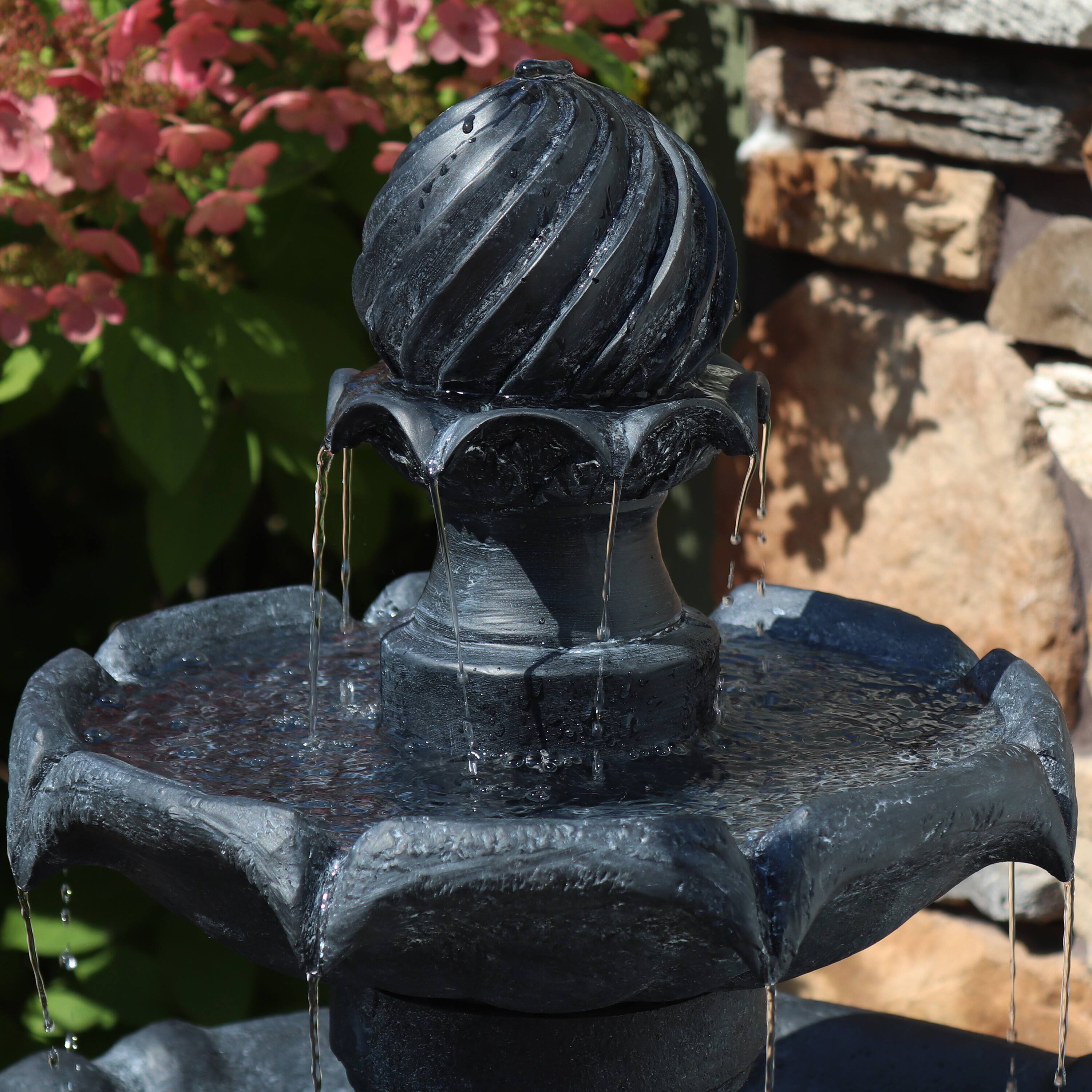 Alt View 9. Sunnydaze - Arcade Resin Outdoor 2-Tier Solar Fountain with Battery - Black.