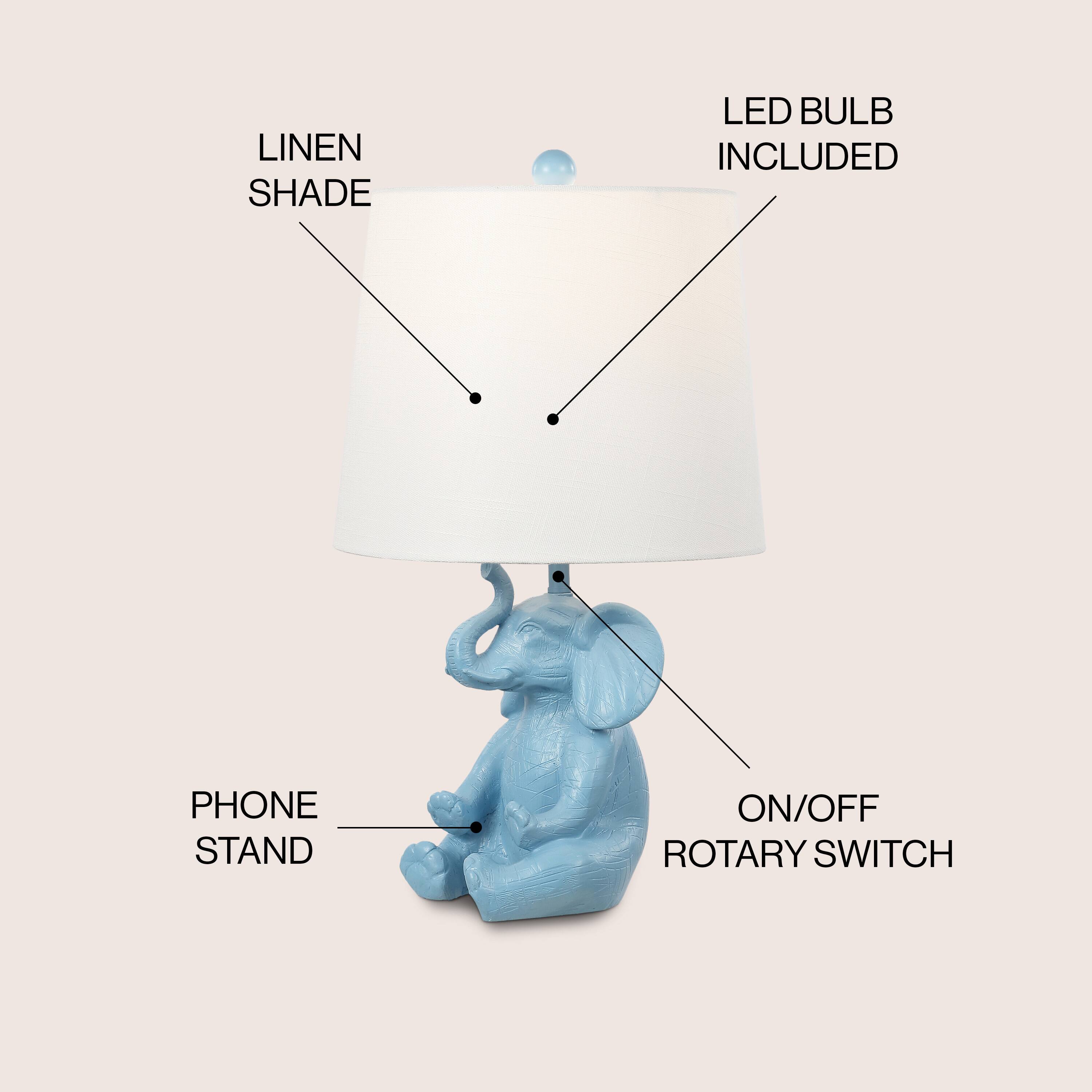 LINEN SHADE  
LED BULB INCLUDED  
PHONE STAND  
ON/OFF ROTARY SWITCH
