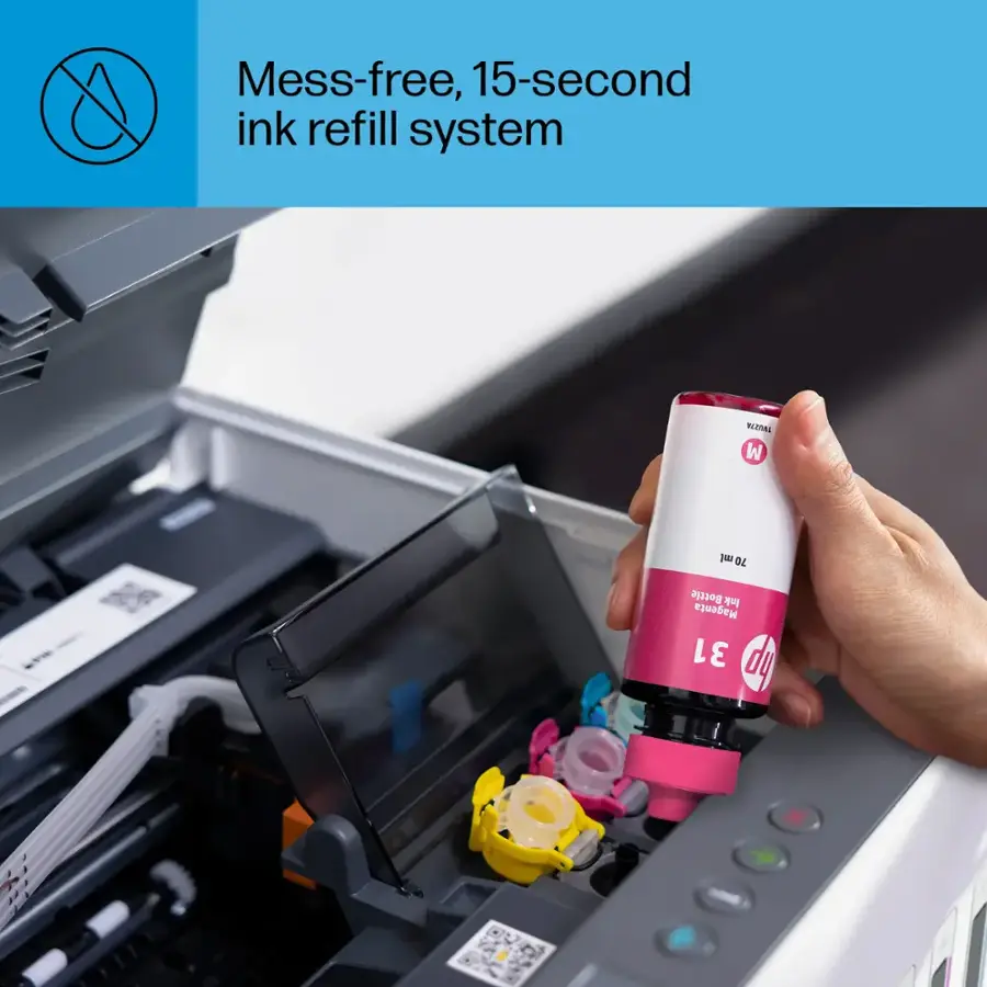 Mess-free, 15-second ink refill system.