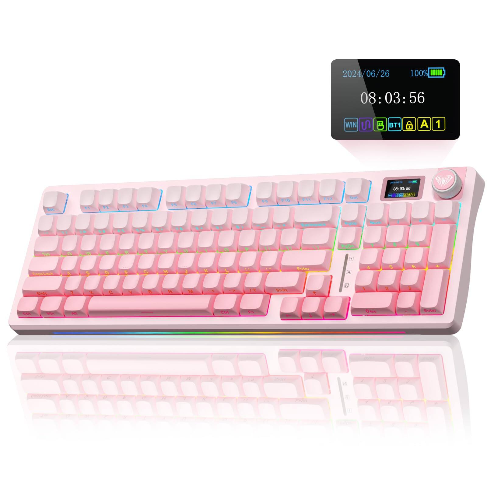 PO3TICJUNKI3 - S98 Pro Wireless Mechanical With Screen & Knob usb-c bt5 0 Hot Swappable Creamy Pre-lubed Linear Switches S - Side Printed Pink