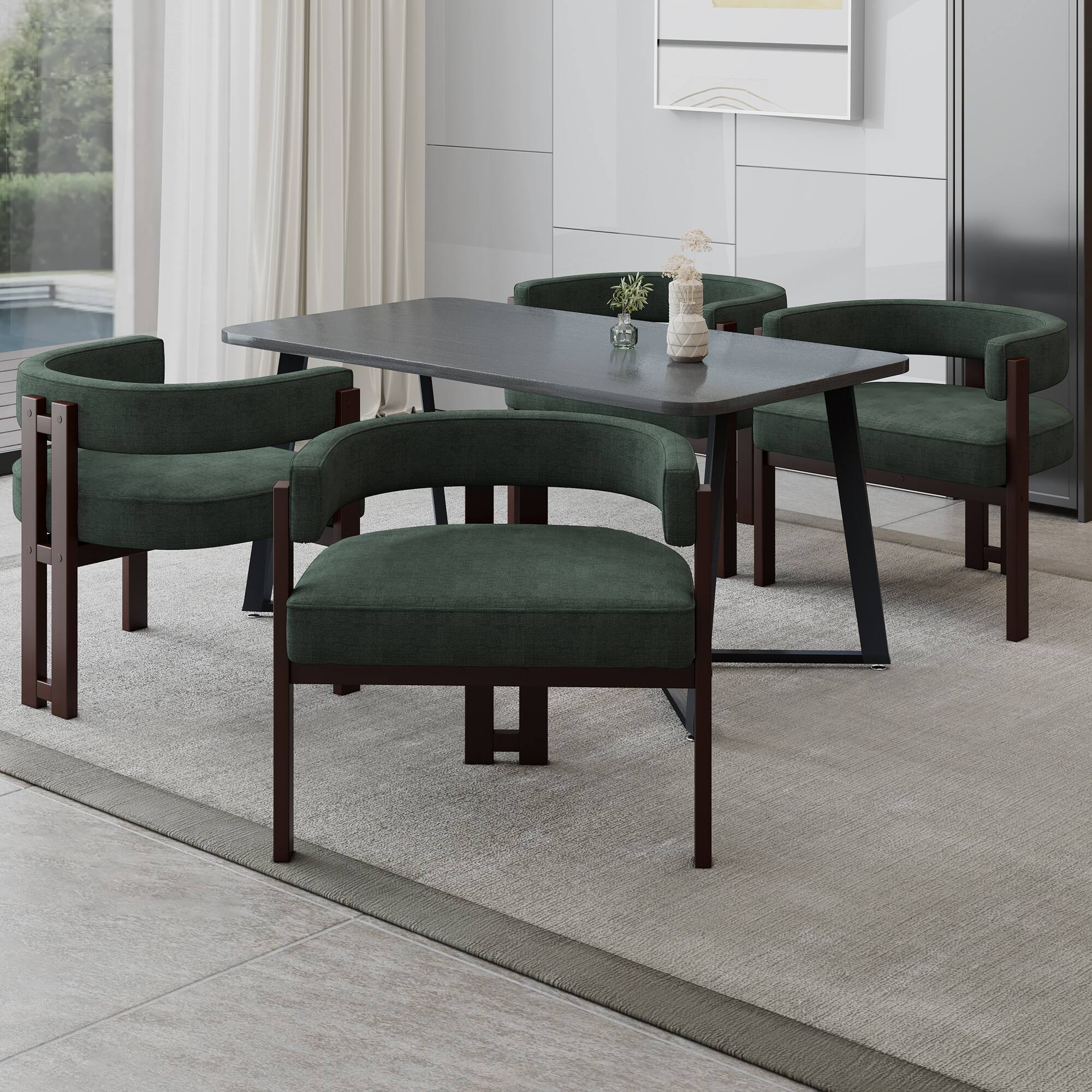 Alt View 8. Ecooso - Set of 2 Modern Accent Chairs, Chenille Upholstered Armchairs with Open Back and 3-Leg Barrel Design - Emerald.