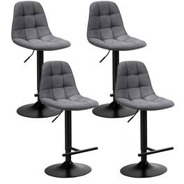 Gymax - Set of 4 Adjustable Bar Stools Swivel Counter Height Linen Chairs with Back - Gray