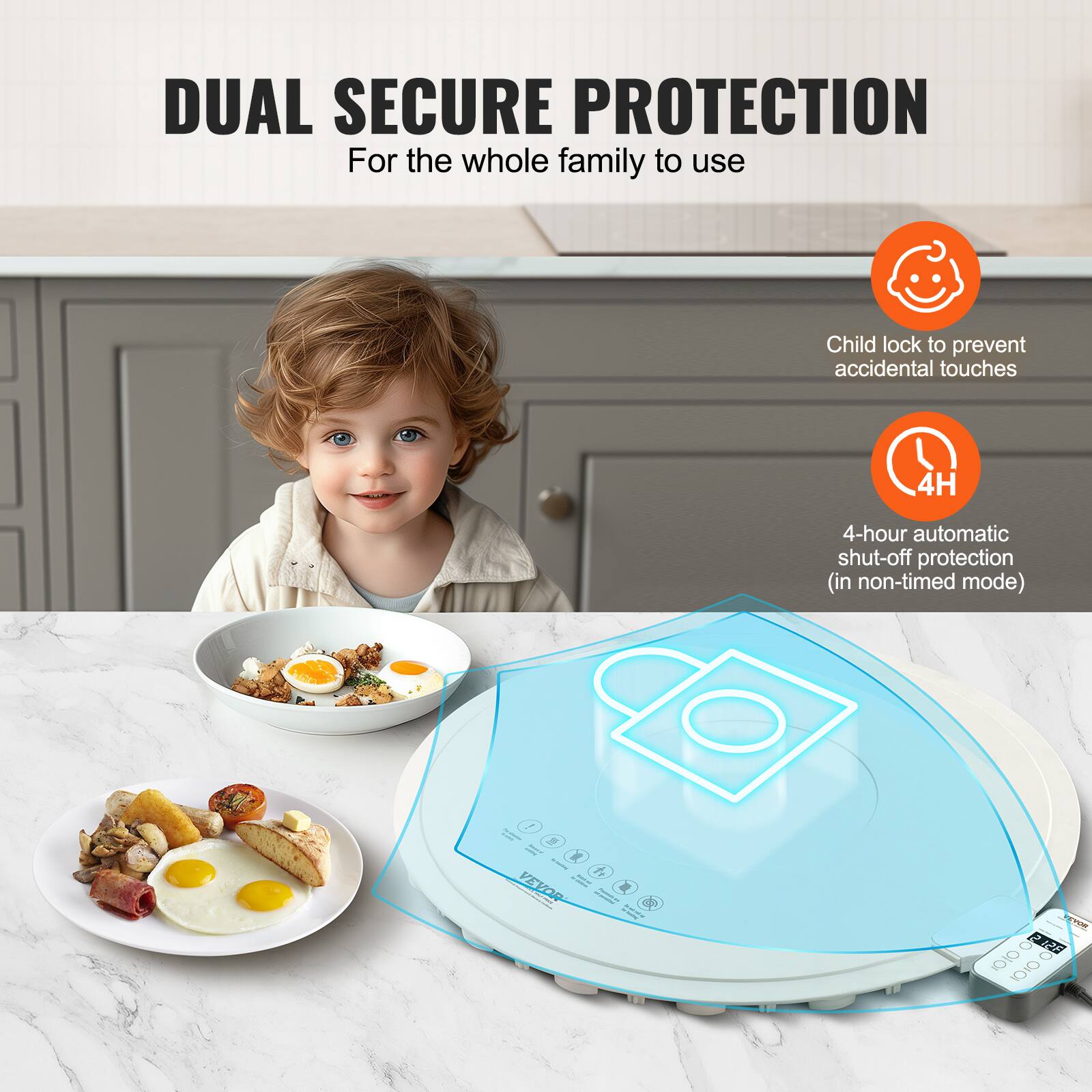 DUAL SECURE PROTECTION  
For the whole family to use  
Child lock to prevent accidental touches  
4H 4-hour automatic shut-off protection (in non-timed mode)