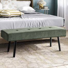 Hivvago - Mid-Century Corduroy Upholstered End of Bed Bench with Metal Legs - Green