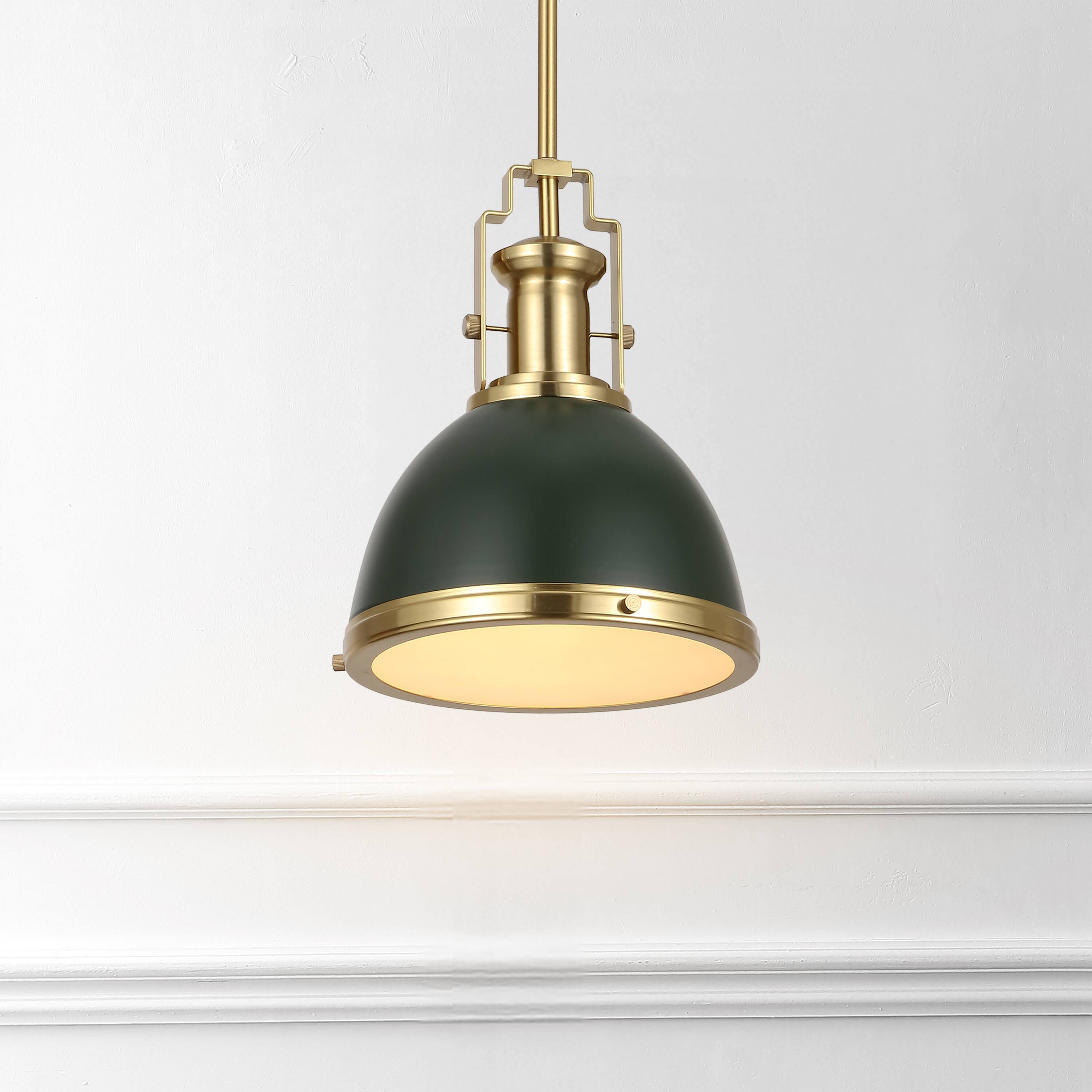 Alt View 1. Jonathan Y - Homer 10" 1-Light Modern Industrial Metal LED Dome Pendant, Kombu Green/Brass Gold - Kombu Green/Brass Gold with Kombu Green Shade.