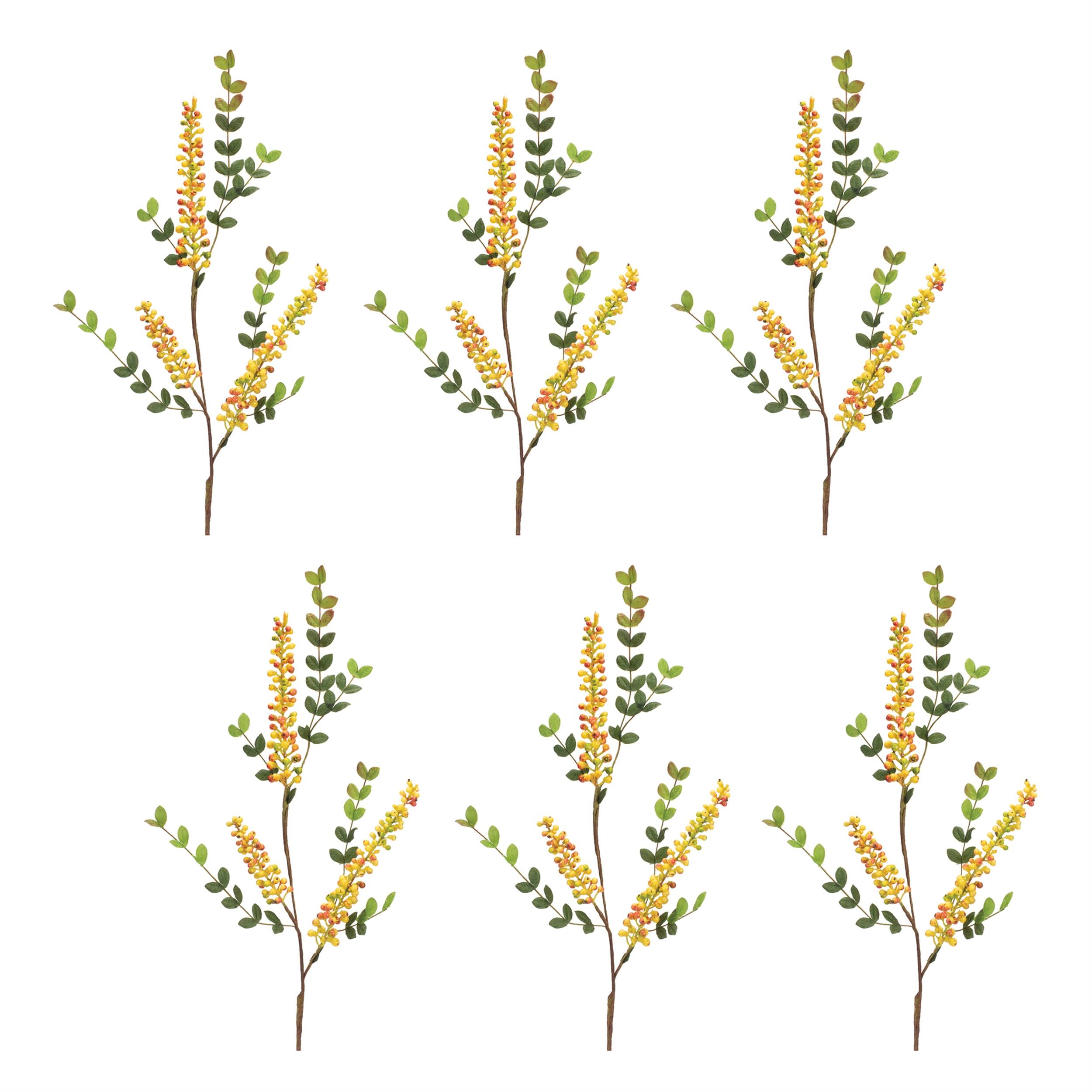 Left. BreeBe - Yellow Berry Foliage Spray (Set of 6) - Yellow, Green.