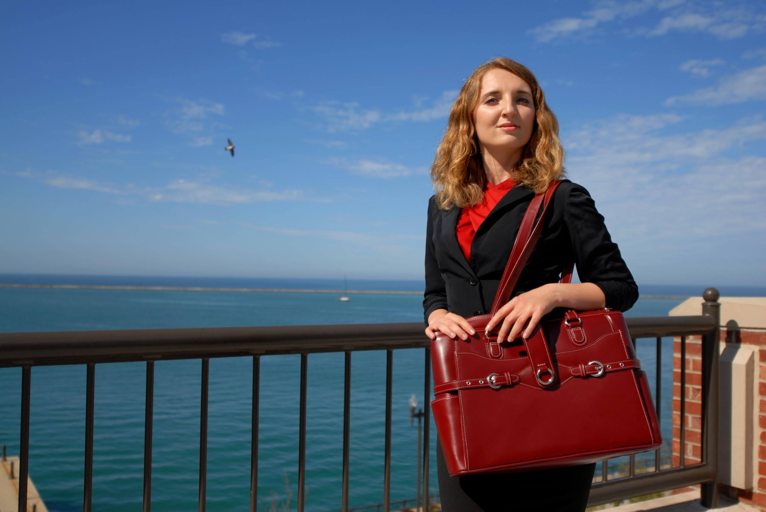 Alt View 2. McKleinUSA - 15-inch Laptop Briefcase Top Grain Cowhide Leather Women's Business Shoulder Bag Tablet Pocket - Red.