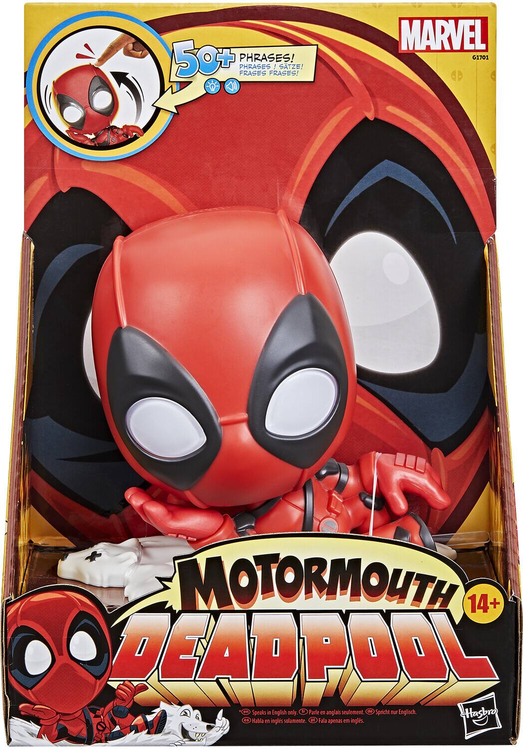 50+ Phrases! Phrases! Satze! Frases Frases! Marvel G1701 Motormouth 14+ Deadpool J Speaks English only. Parle anglais seulement. Spricht nur Englisch. Habla inglés solamente. Fala apenas em inglês.