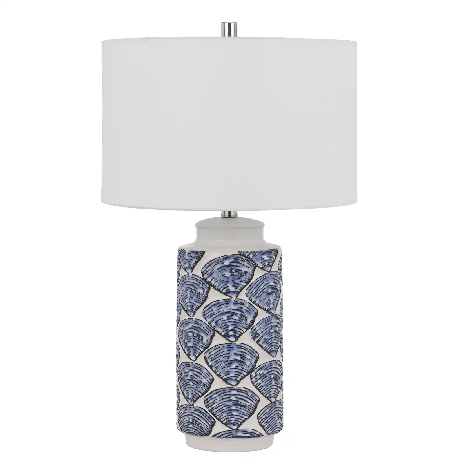 Front. Manhattan Lane - 27 Inch Coastal Ceramic Table Lamp, Dimmer, Sea Shells - Blue.