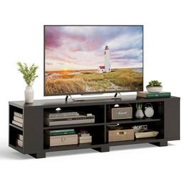 Ecooso - Wooden TV Stand with 8 Open Shelves for TVs up to 65 Inch Flat Screen - Black