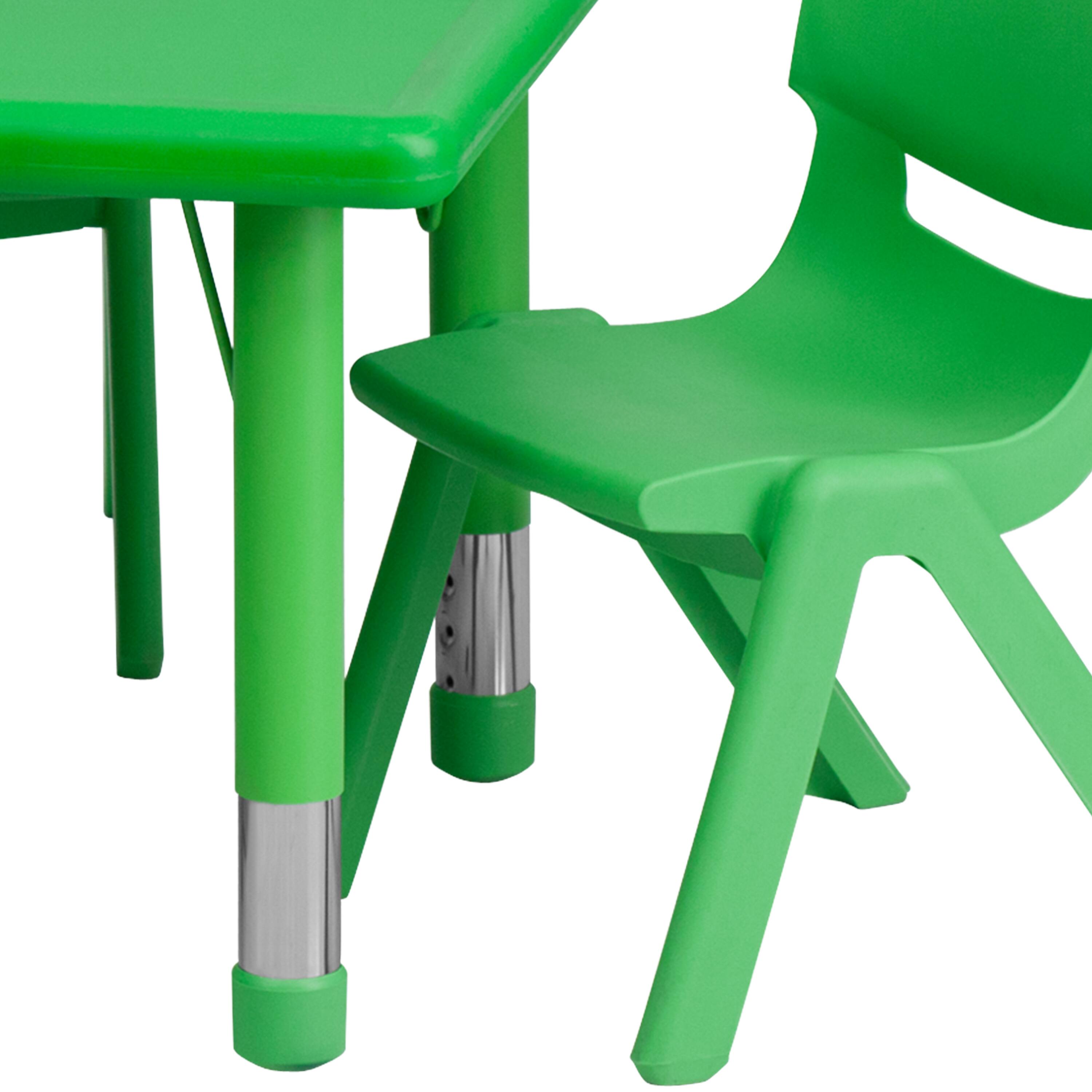 Alt View 4. Emma + Oliver - 24"W x 48"L Rectangular Plastic Height Adjustable Activity Table Set with 4 Chairs - Green.