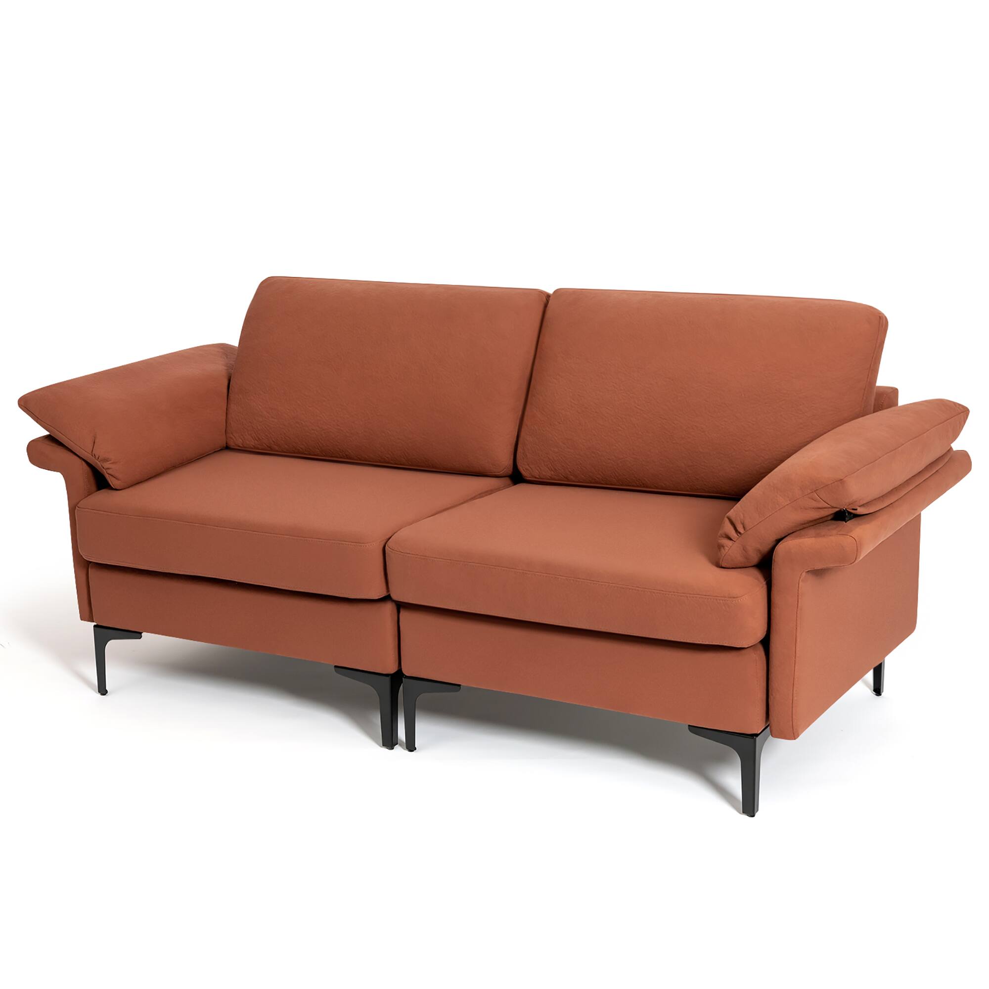 Alt View 9. Costway - Costway Modern Loveseat Fabric 2-Seat Sofa Couch for Small Space w/ Metal Legs - Rust Orange.