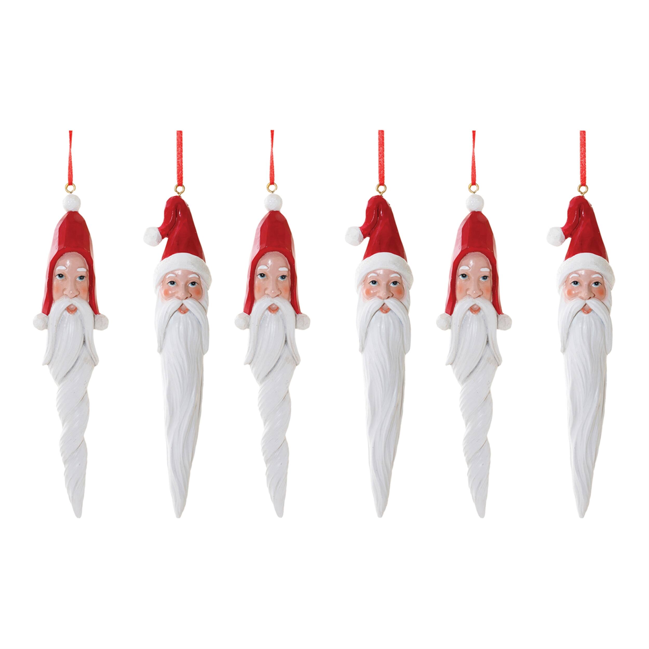 Angle. BreeBe - Carved Santa Drop Ornament (Set of 6) - White, Red.