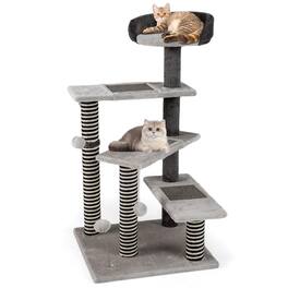 Gymax - 2-in-1 Cat Tree Tower Pet Steps w/ Scratching Posts Hanging Toy Ball Perch - GYM19082