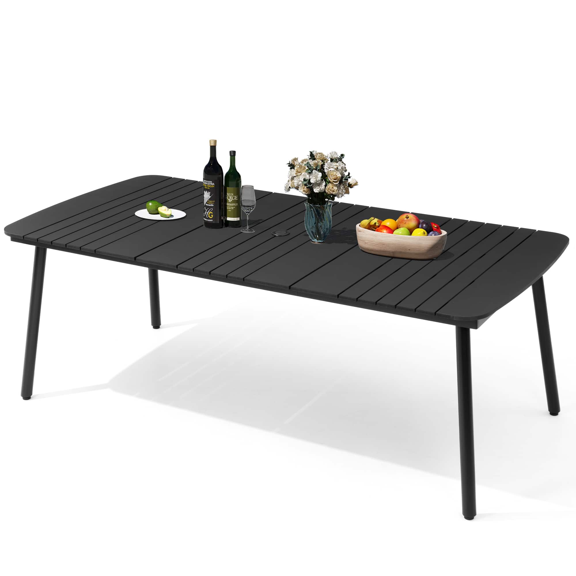 Crestlive Products - Rectangular Patio Dining Table with Umbrella Hole - Black