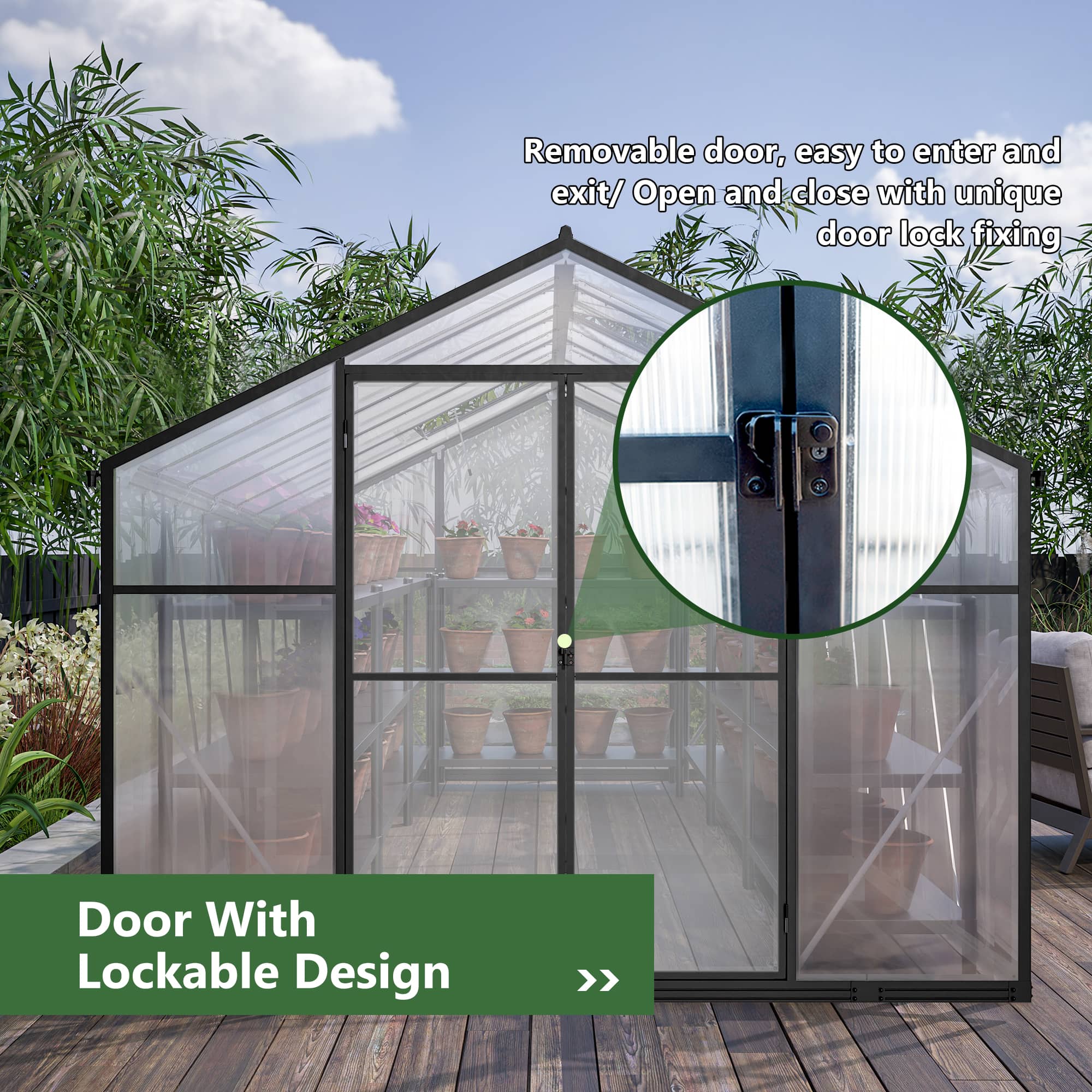 Mondawe 8x12 FT Outdoor Polycarbonate Greenhouse with Double Doors