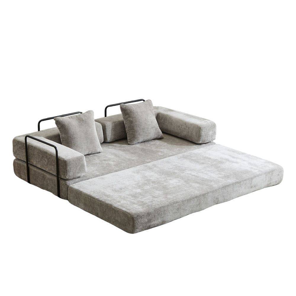Alt View 1. Kadyn - Floor Couch Bed, Convertible Chenille Fabric Sofa with Pillow Back Support, Compression Lounge Sleeper, Light Gray - Gray.