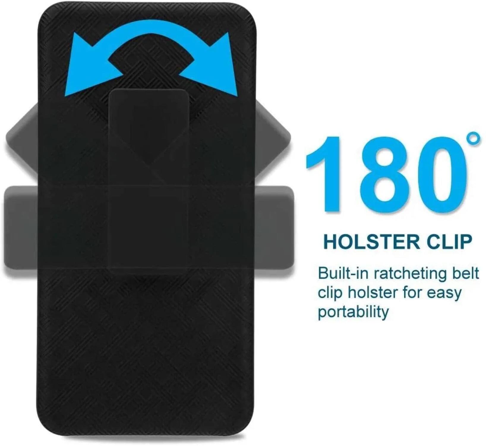 180° HOLSTER CLIP  
Built-in ratcheting belt clip holster for easy portability