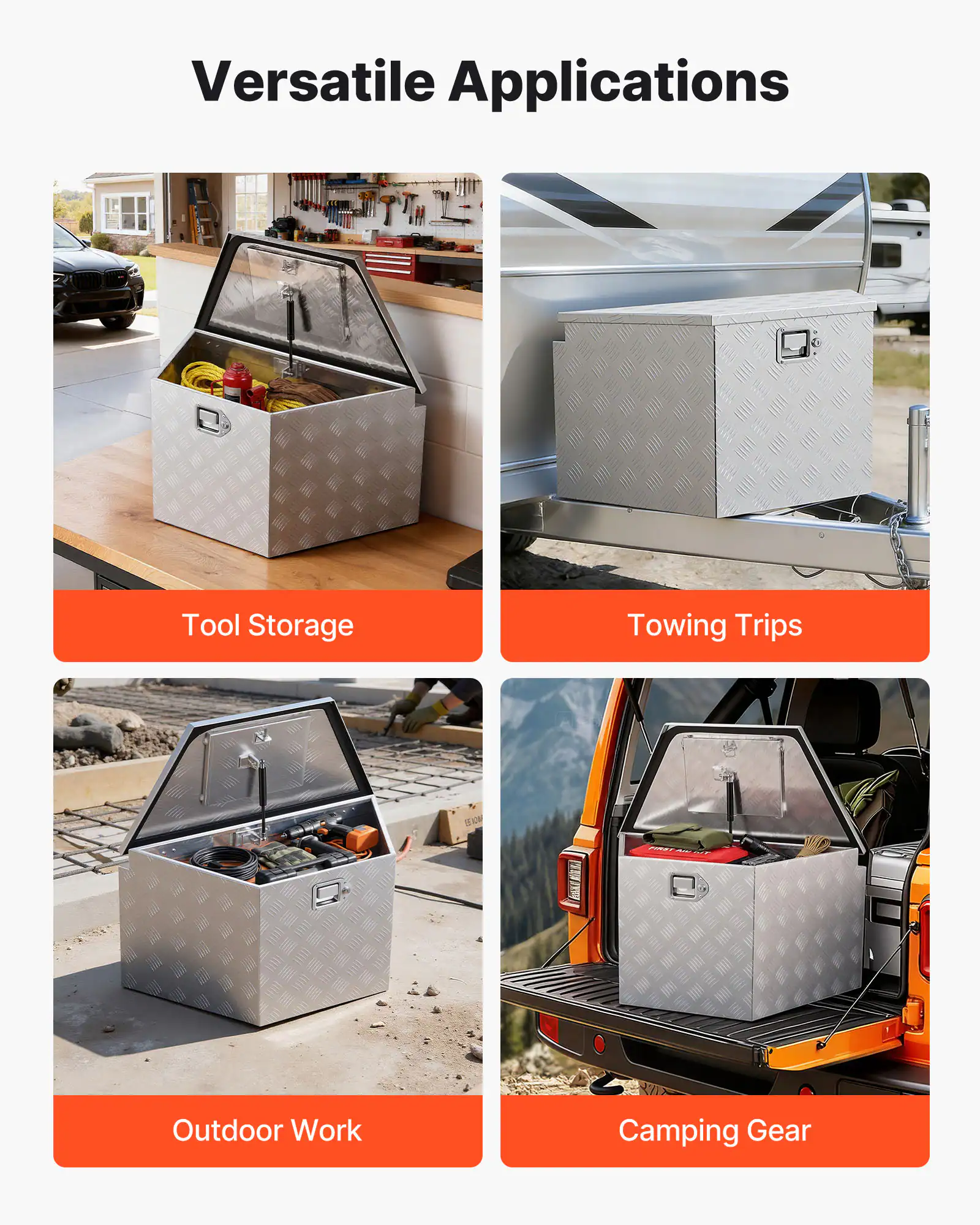 Versatile Applications

- Tool Storage
- Towing Trips
- Outdoor Work
- Camping Gear