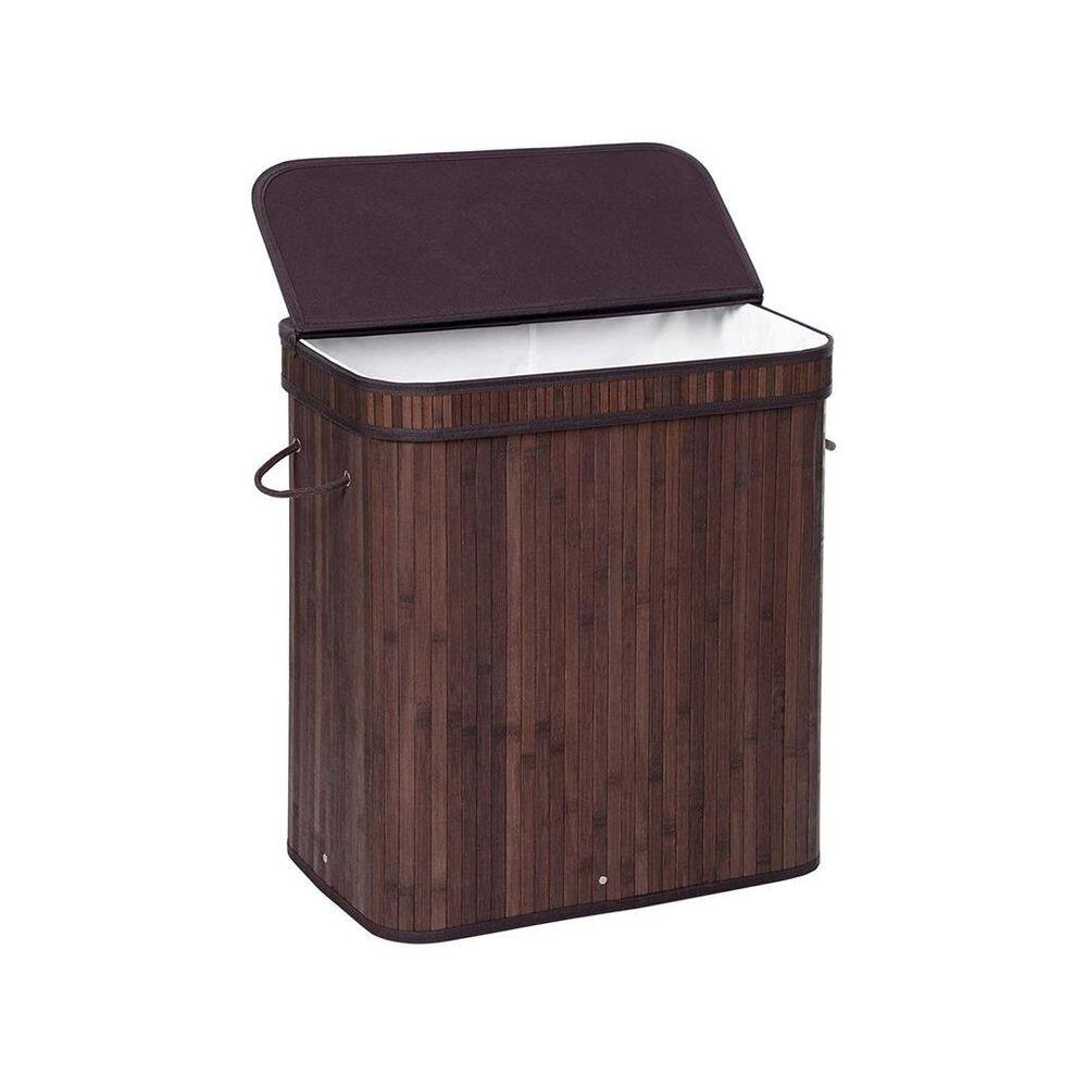 Front. Songmics Home - Bamboo Laundry Hamper with Lid – Large 26.4-Gallon Capacity Laundry Basket in Brown - Brown.
