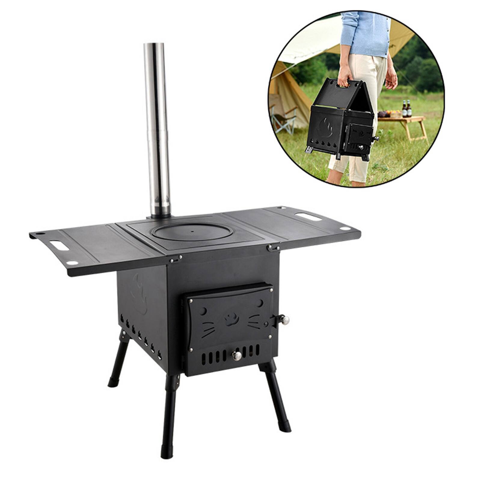 Alt View 10. Topteng - Portable Wood Stove for Camping - 2-in-1 Heating & Cooking, Folding Design with 3 Chimney Pipes, Carbon Steel, 17.6 lbs.