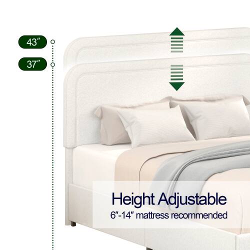 43"  
37"  
Height Adjustable  
6"-14" mattress recommended