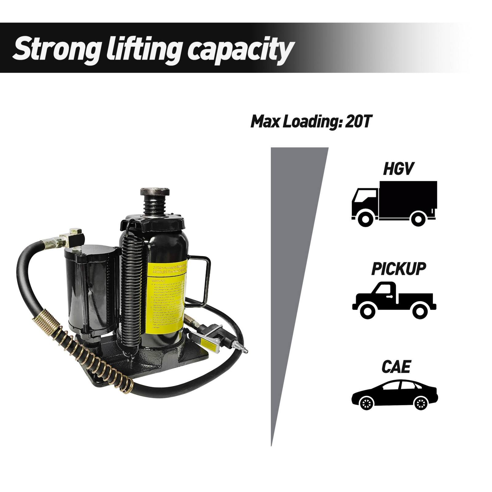 Strong lifting capacity  
Max Loading: 20T  

HGV  
PICKUP  
CAE