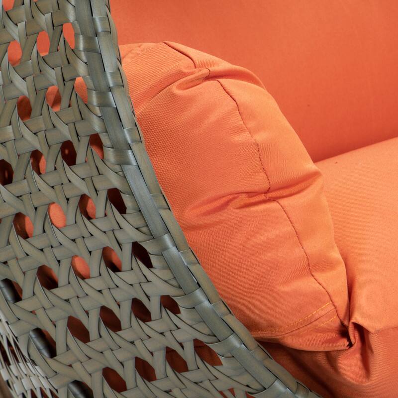 Alt View 2. LeisureMod - Leisuremod 2-Person Wicker Egg Swing Chair with Stand & Washable Cushions - Indoor/Outdoor Double Hanging Patio Chair - Orange.