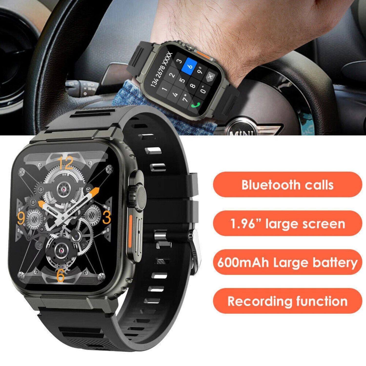 - Bluetooth calls
- 1.96" large screen
- 600mAh Large battery
- Recording function