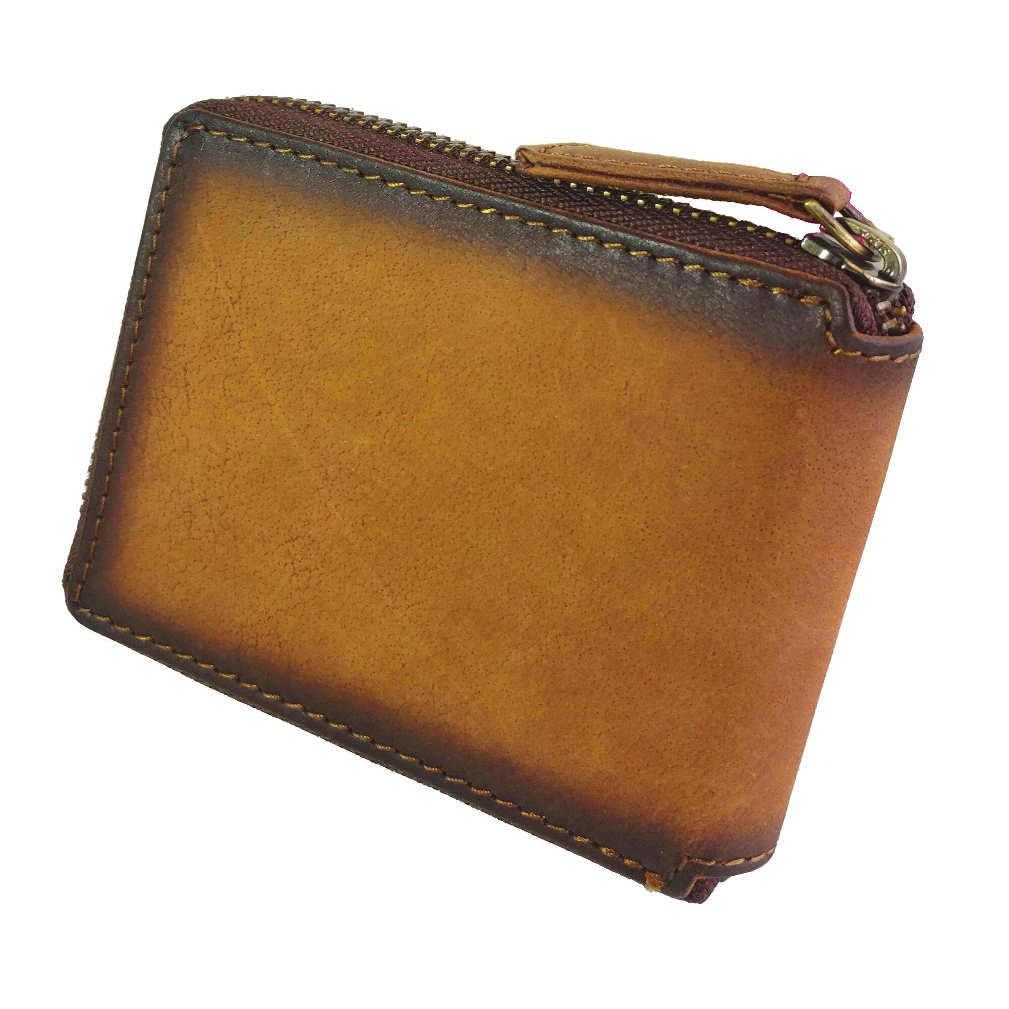 Back. ESS - Zipper wallet for men - Real Leather wallets - Credit card holder with zip coin pocket - Teak.