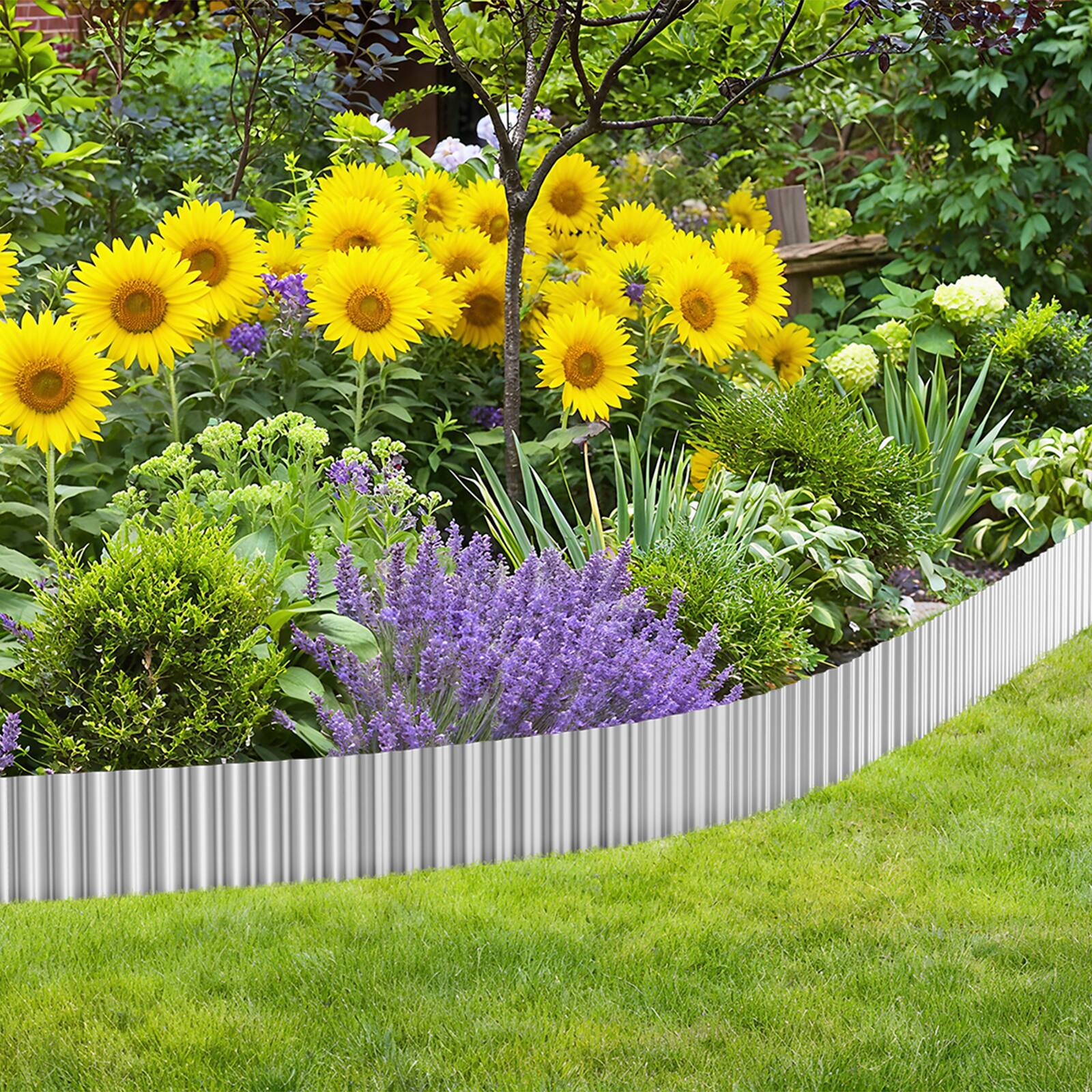 Angle. Oumilen - Silver Galvanized Metal Garden Edging, 6in × 50ft.