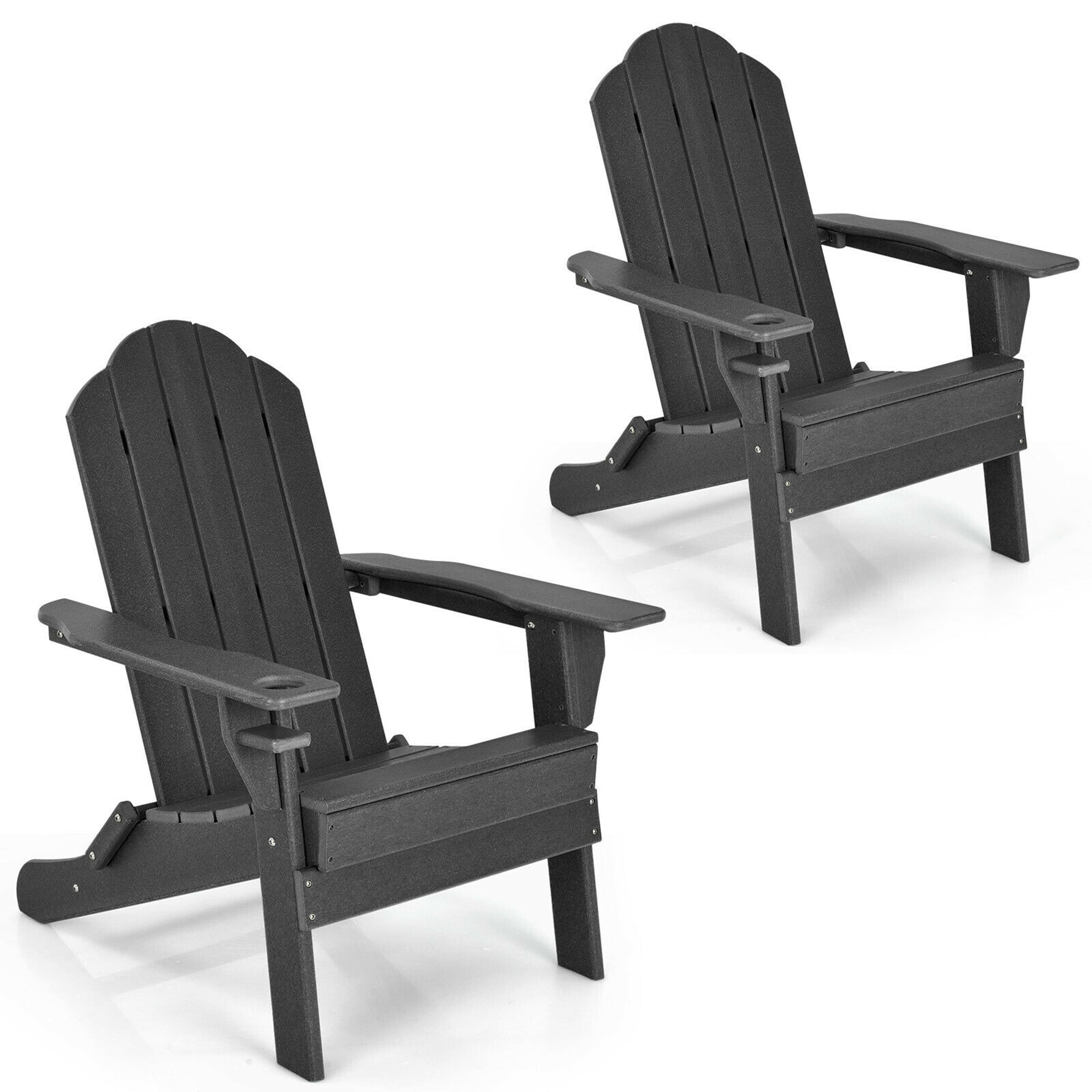 Gymax - 2PCS Patio Folding Adirondack Chair Weather Resistant Cup Holder Yard - Black price history on PriceWatchPro