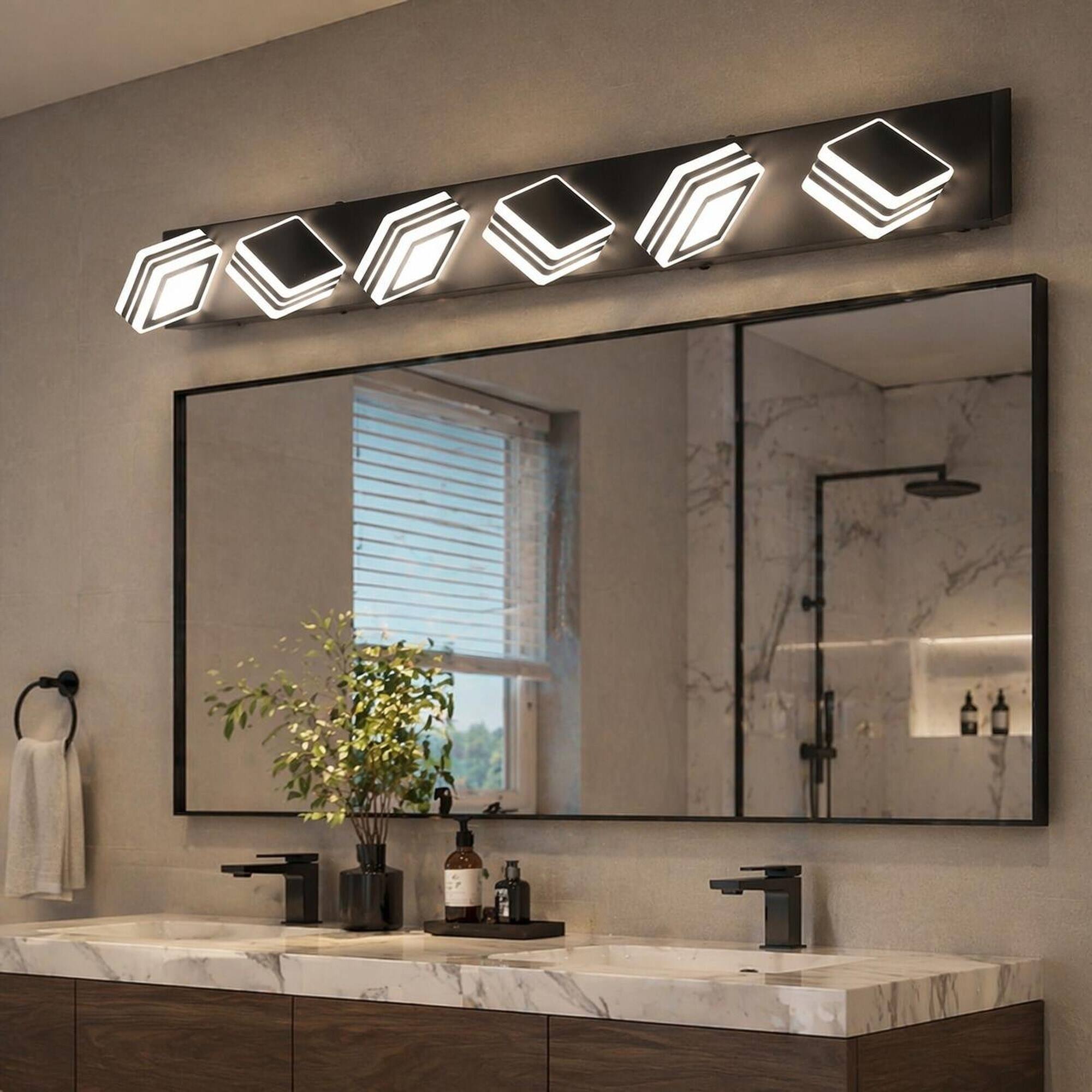 Left. RYHNUYNE - 6‑Light LED Vanity Light,40" Modern Bathroom Wall Light Fixture, Over Mirror Bath Vanity Lighting - Black.