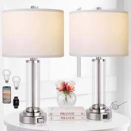 Pawtners - Touch Control Table Lamp Set of 2, 2 USB A+C Charging Ports, 3-Way Dimmable Touch Control (Bulbs Included)
