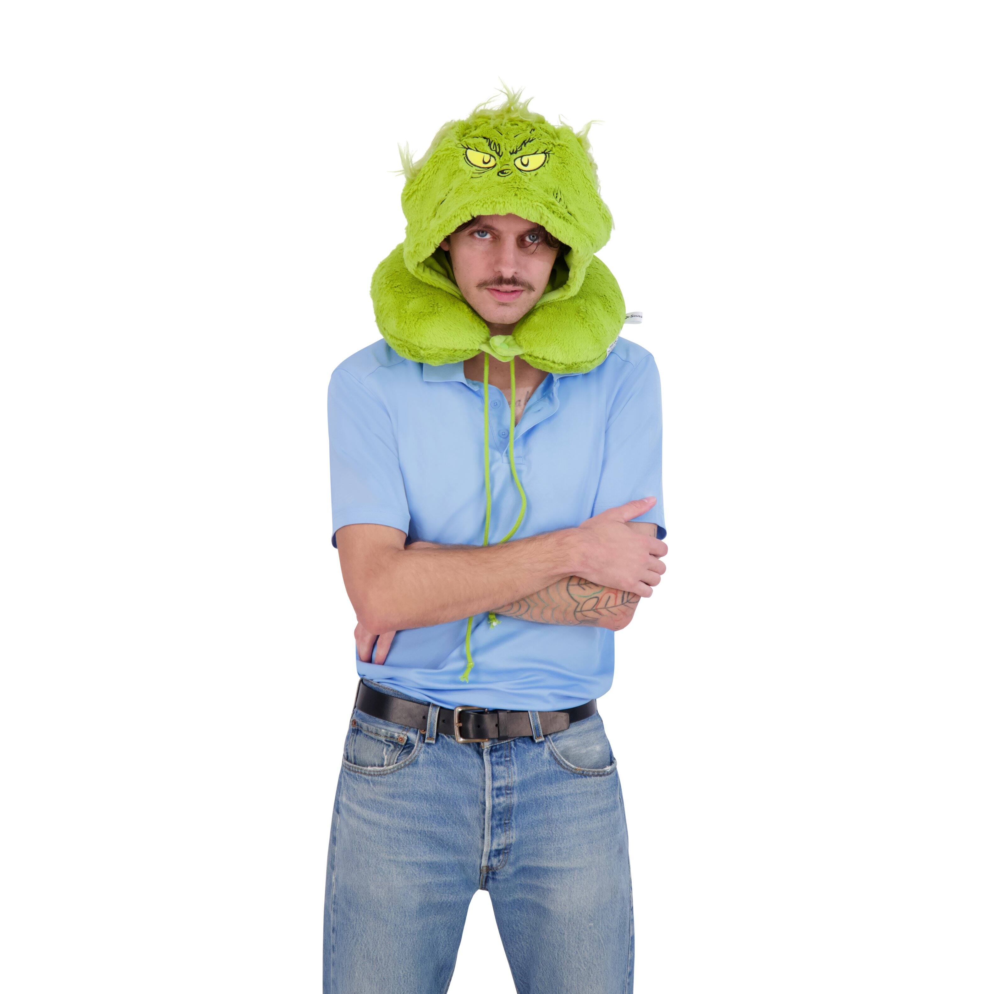 Alt View 2. Concept One - Grinch Face Hooded Fur Neck Pillow - GREEN.